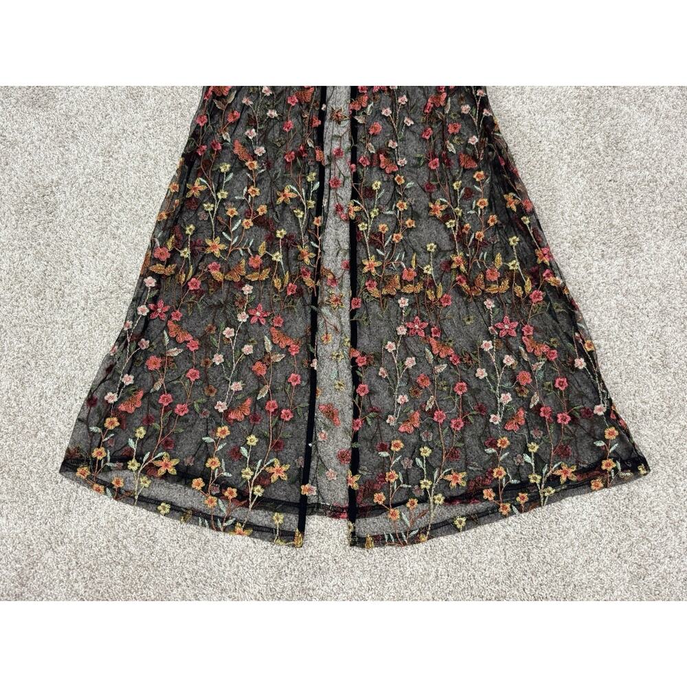 Sheer Black Floral Embroidered Mesh Maxi Dress Cover Up Fairy Grunge Size M - Picture 3 of 9